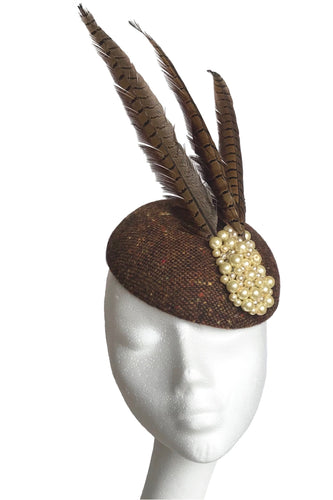 Brown tweed headpiece to hire