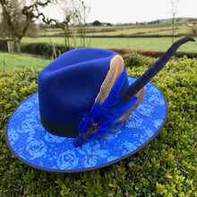 Royal Blue Fedora with Blue Feather Hat Pin for Hire (BN27)