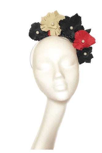 Navy and red headpiece to hire