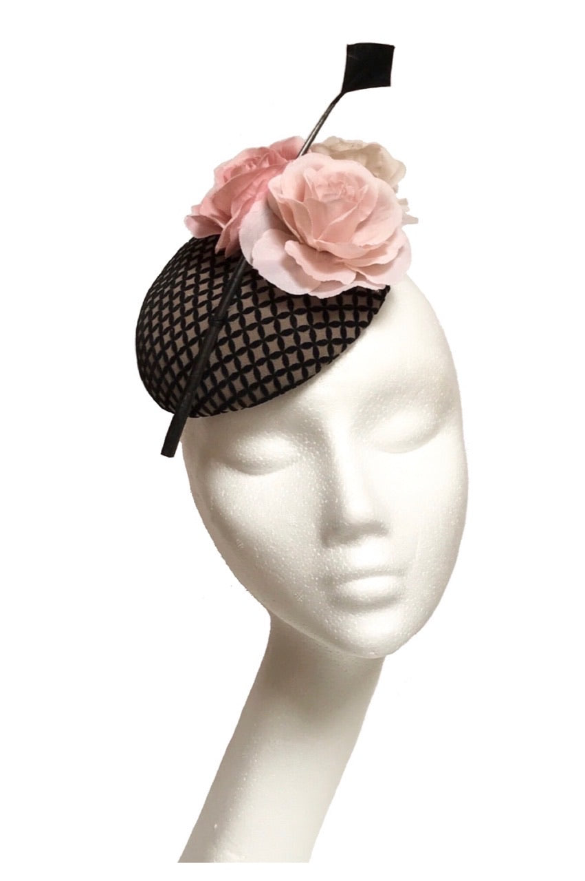 black and blush wedding hat to hire