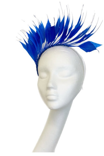 Blue feather headpiece to hire