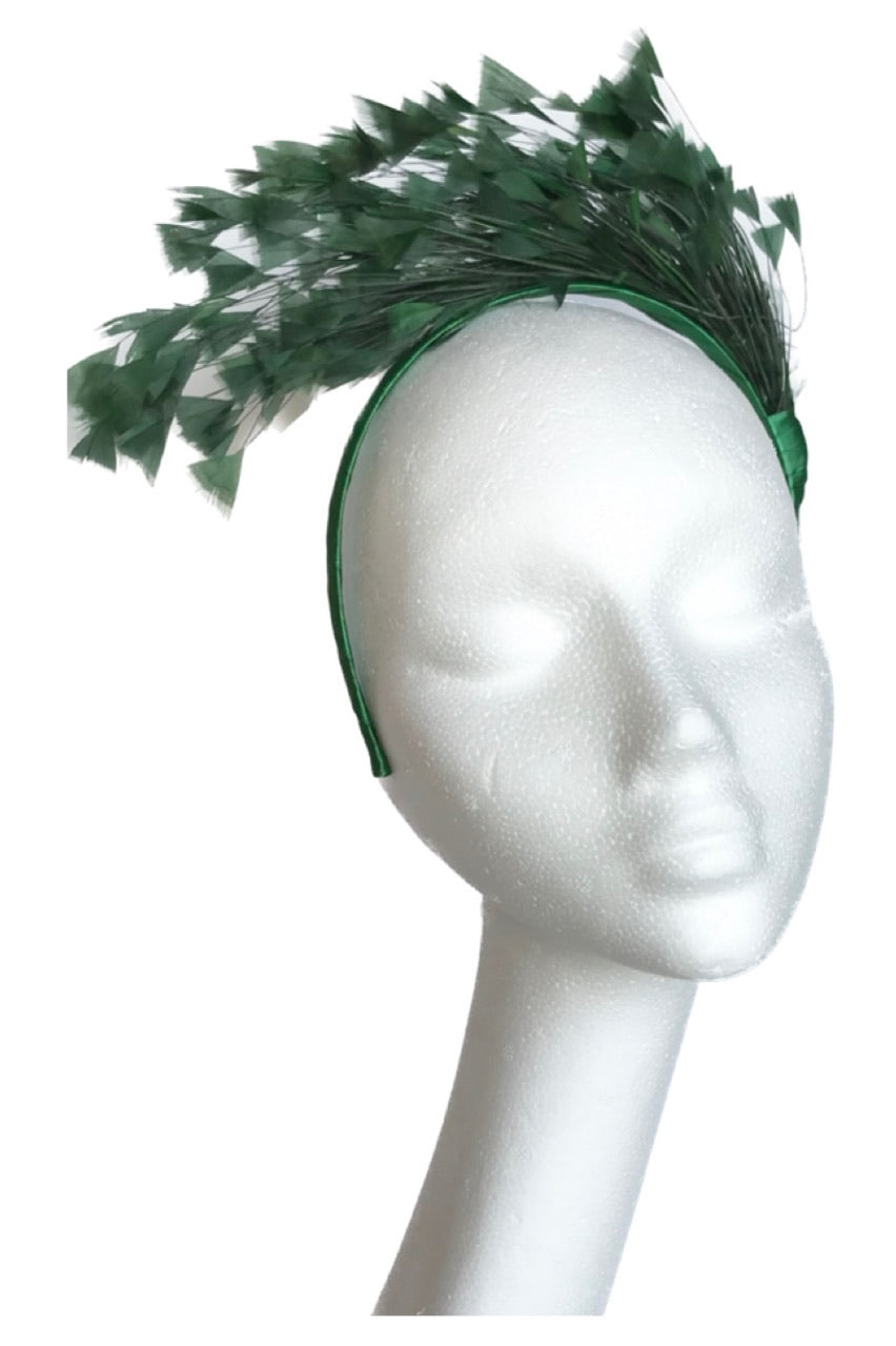 Green feather headpiece to hire