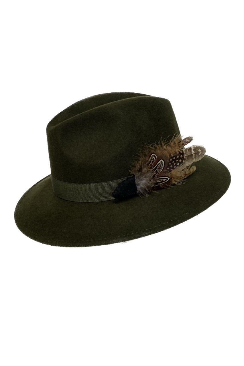 Dark green wool fedora hat