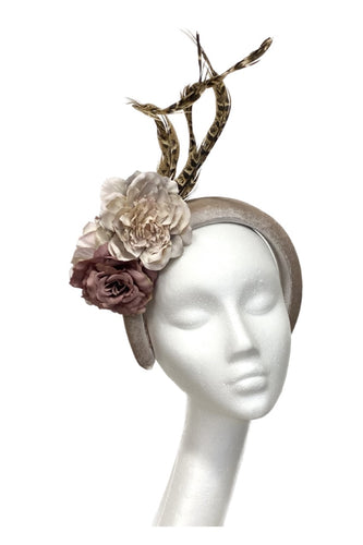 Taupe fascinator for hire
