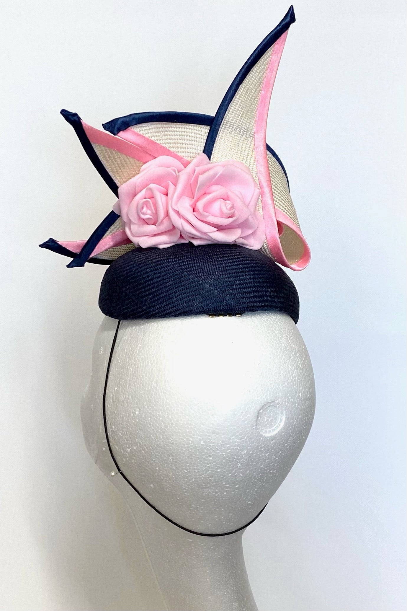 Navy, Ivory & Pink Headpiece for Hire (BN31)