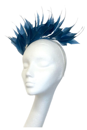 Blue feather fascinator to hire