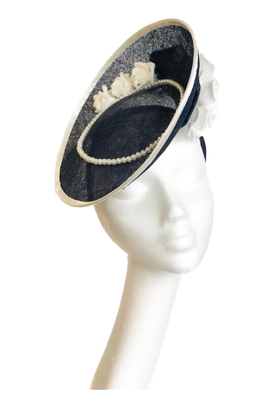 Navy & ivory mother of the bride hat to hire