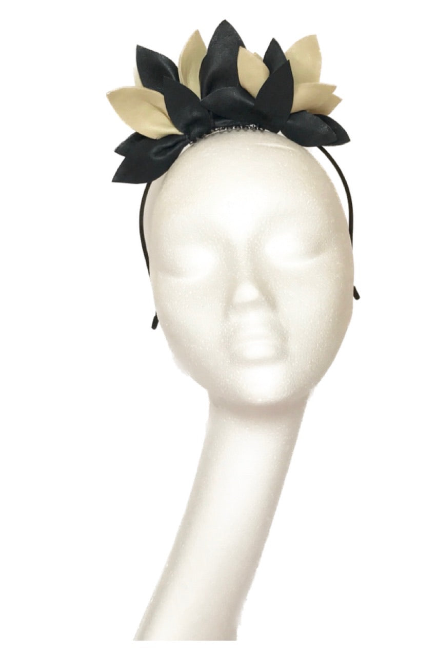 Navy & ivory fascinator to hire