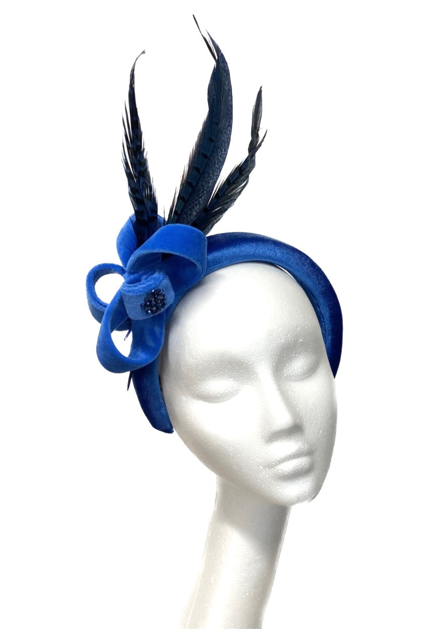 royal blue feather fascinator to hire