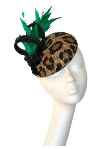 Leopard print and green headpiece to hire