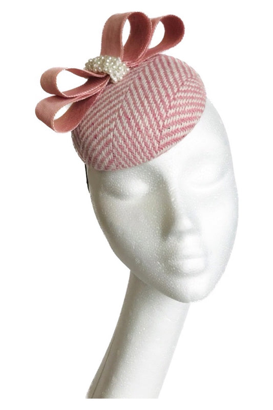 Pink Tweed Headpiece with Bow for Hire (PK10)