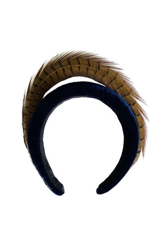 Navy velvet pheasant headband