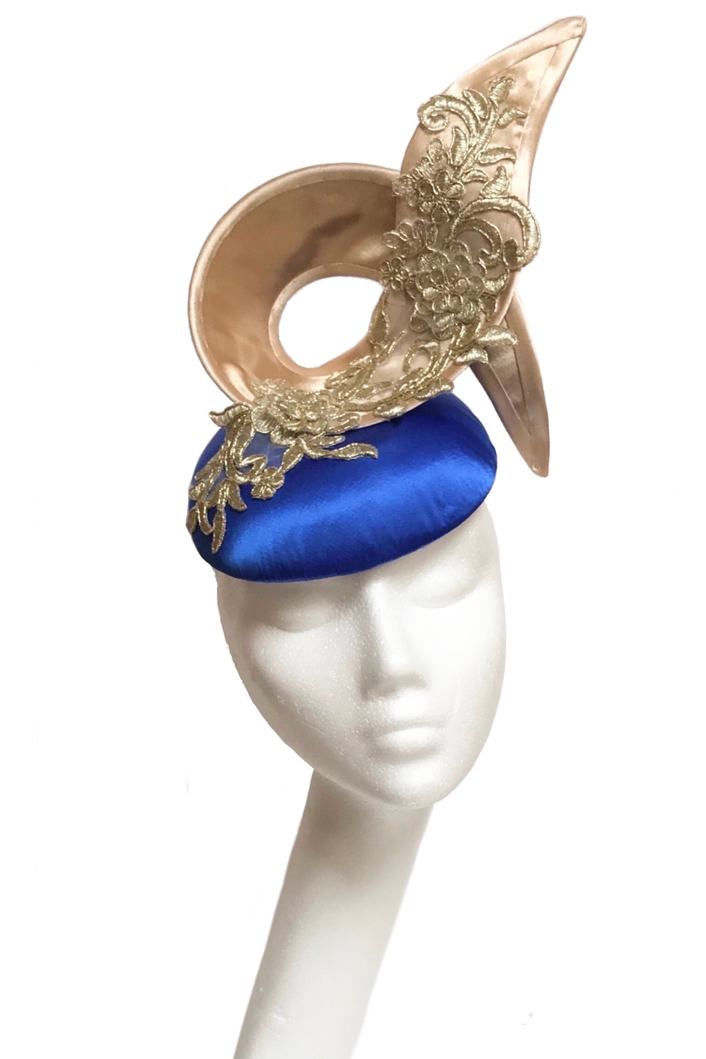 cobalt blue and gold wedding hat to hire