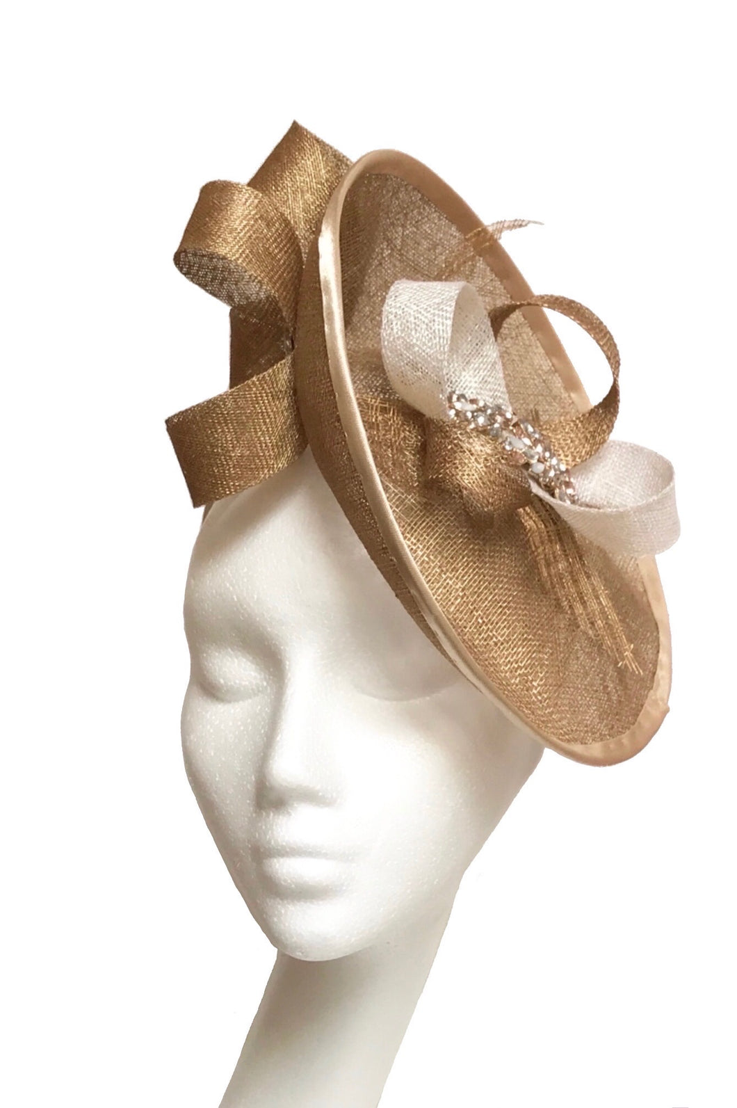gold wedding fascinator to hire