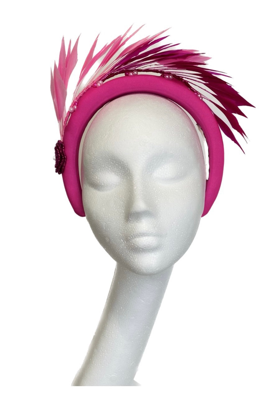 Pink feather headband to hire