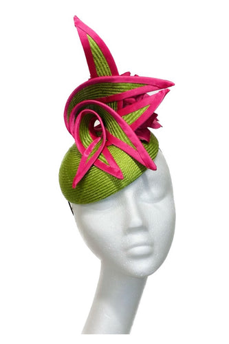 Green and pink wedding hat to hire