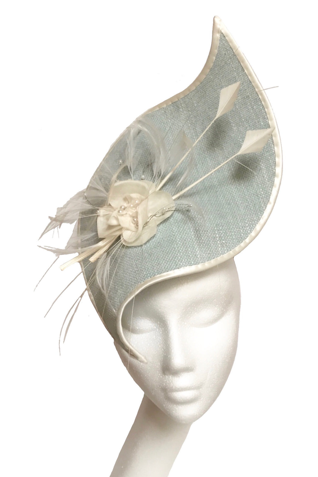 Duck egg blue headpiece to hire