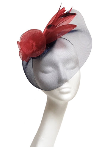 blue and red wedding fascinator to hire