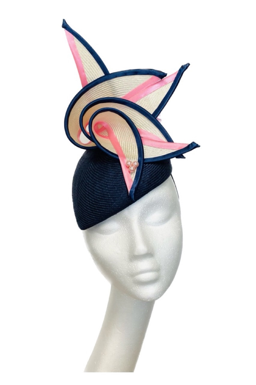 blue and pink wedding hat to hire