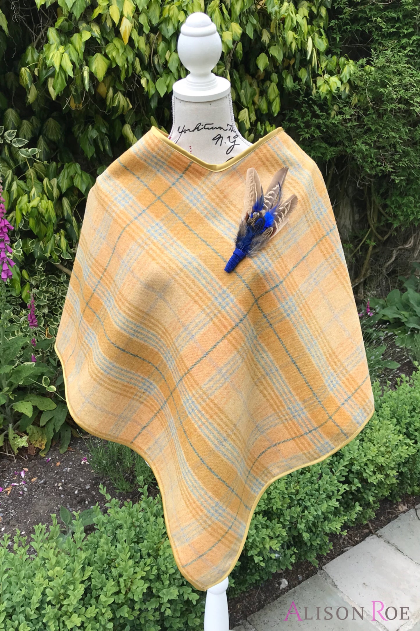 Tweed Check Cape - Mustard