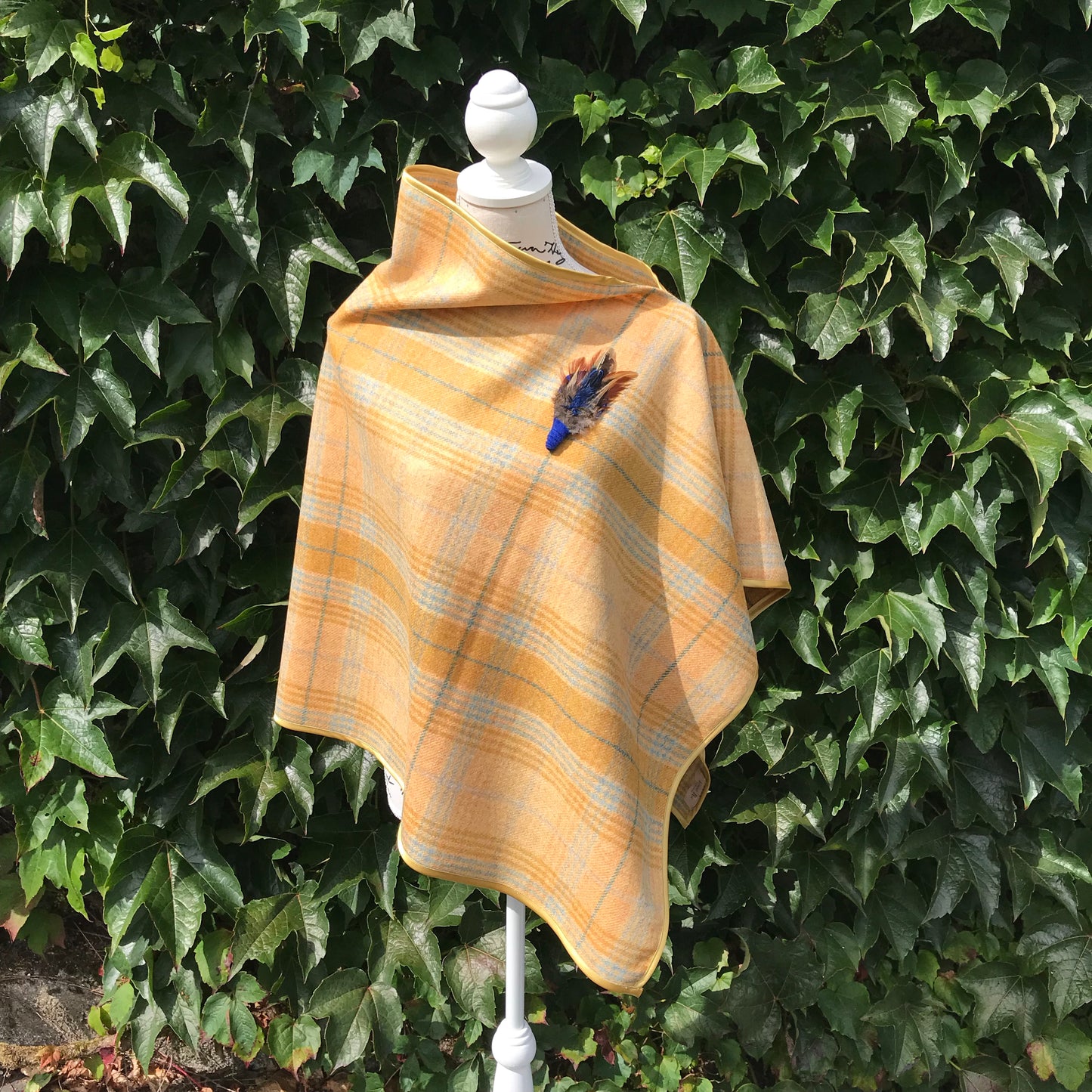 Tweed Check Cape - Mustard