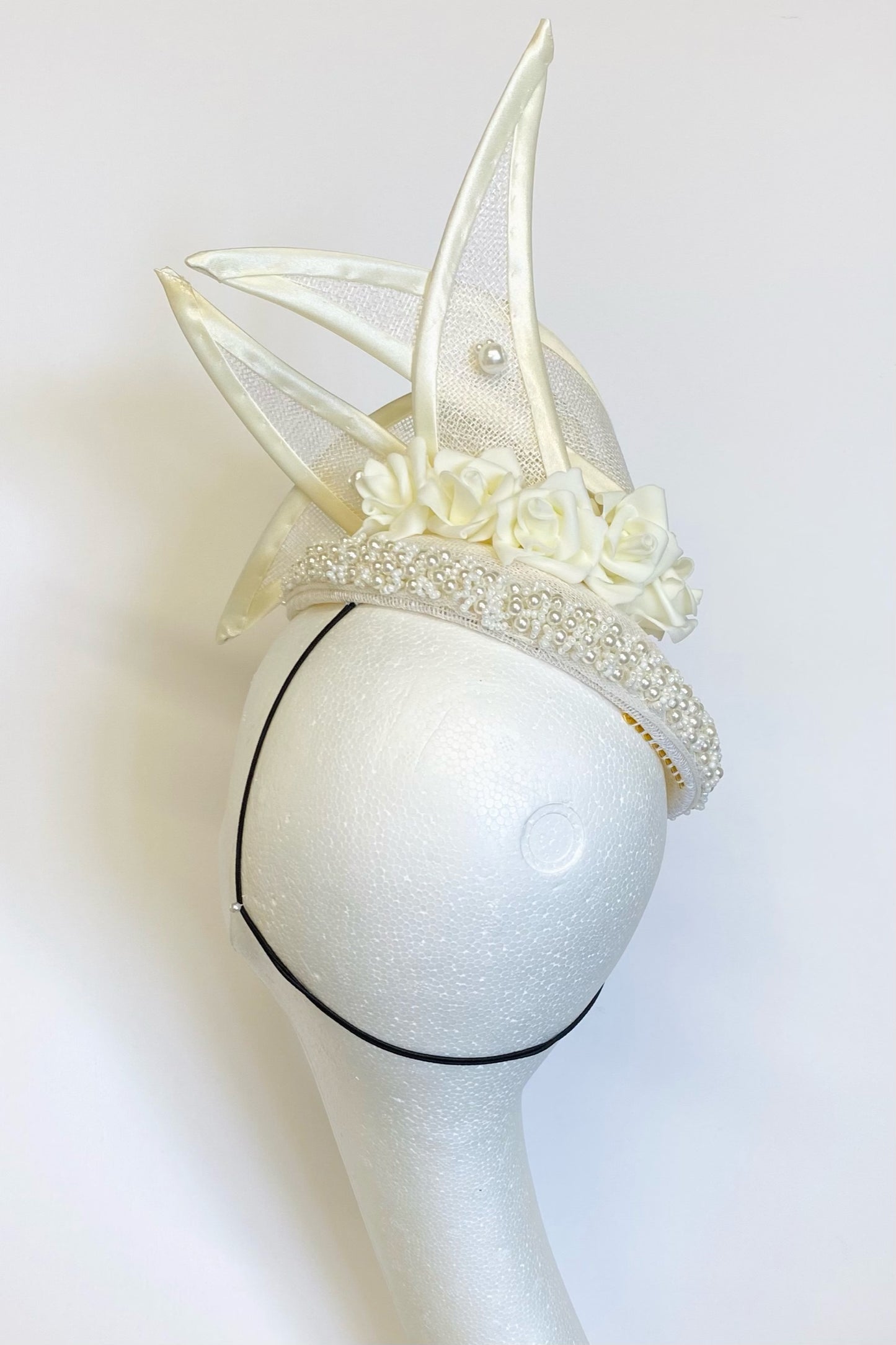 Winter White Pearled Headpiece for Hire (W12)