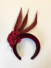 Wine Red Velvet Feather Headband for Hire (R2)