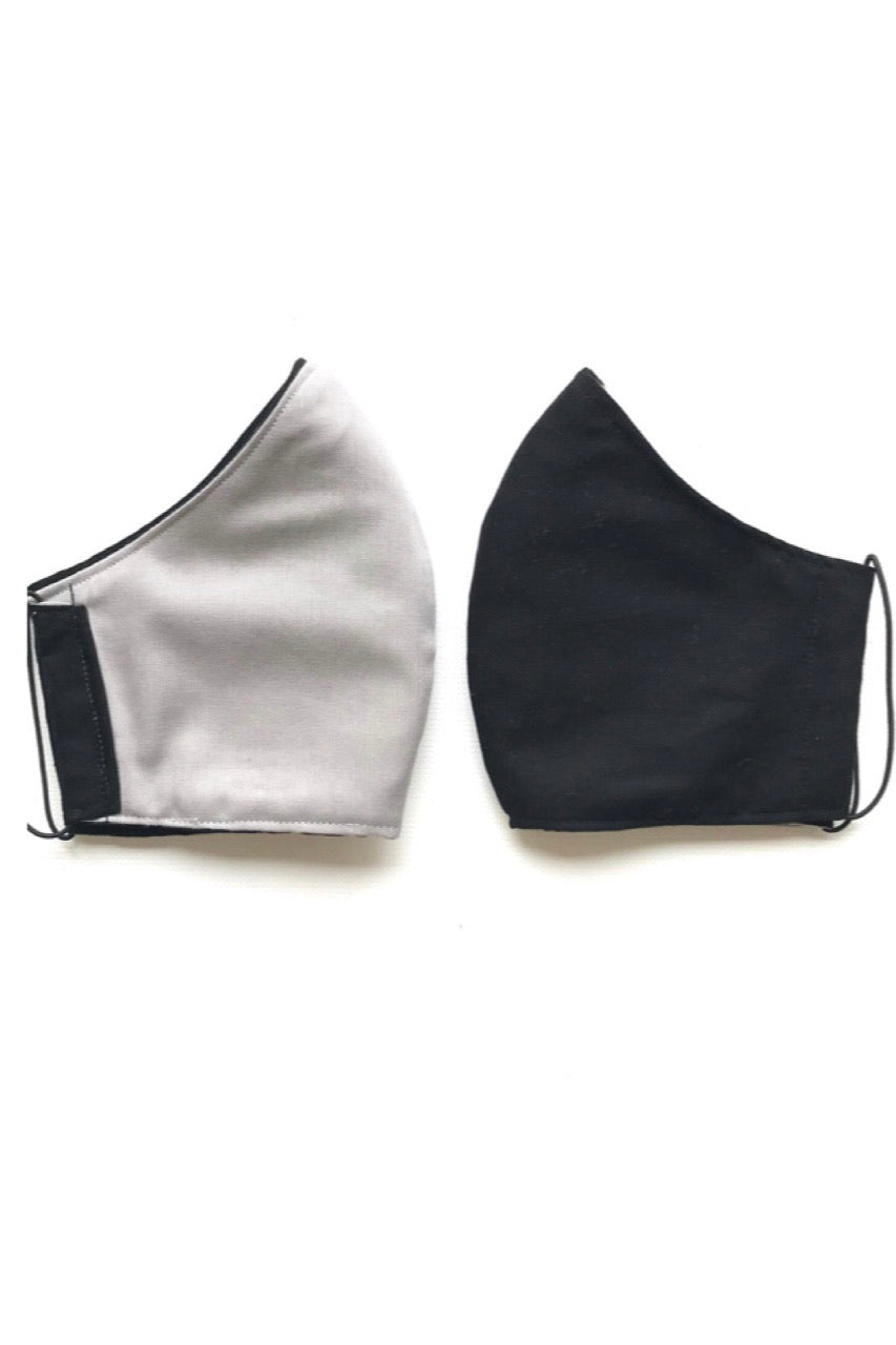 Adult Reversible 3 Layer Fabric Face Mask - Black/Grey